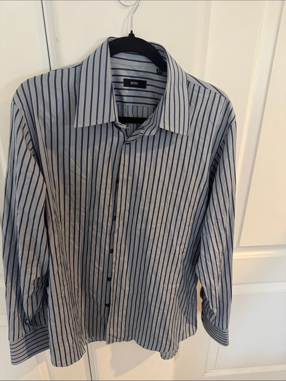 Boss Men’s Navy & White Vertical Stripe Dress Shirt